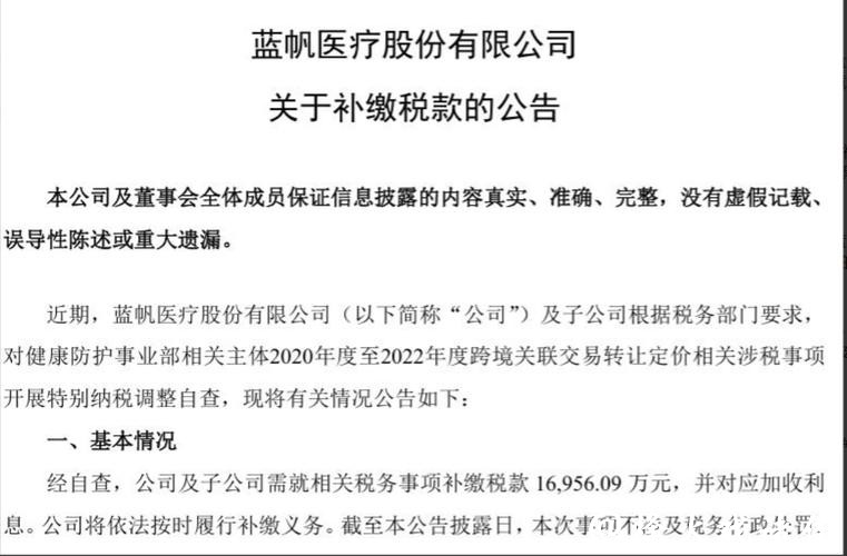 需补缴1.7亿税款的蓝帆医疗,2025年亏损或翻倍 需补缴1.7亿税款的蓝帆医疗,2025年亏损或翻倍