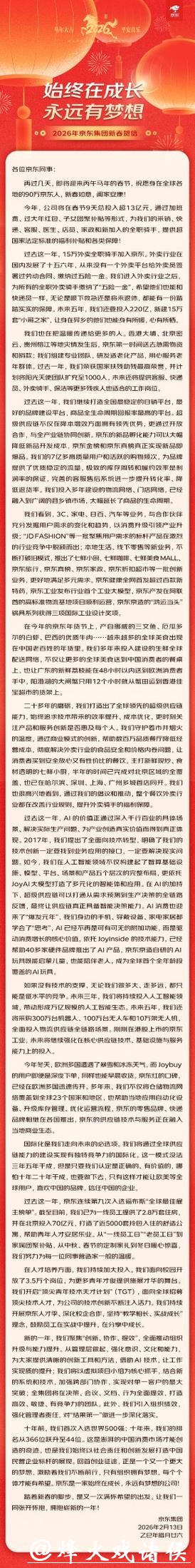 京东2026年新春贺信曝光:AI与海外业务蓝图大揭秘 京东2026年新春贺信曝光:AI与海外业务蓝图大揭秘