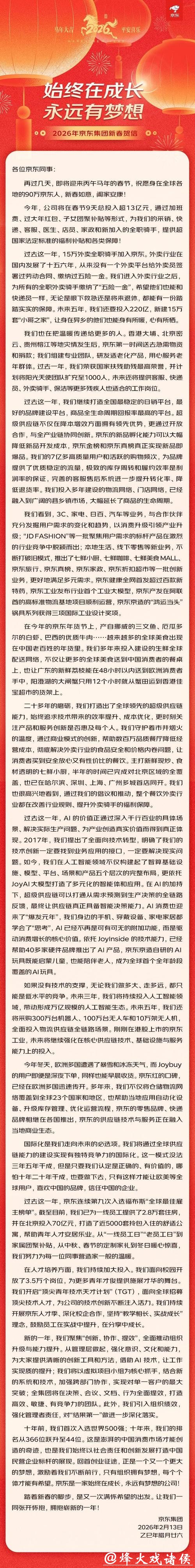 京东2026年新春贺信曝光:AI与海外业务蓝图大揭秘 京东2026年新春贺信曝光:AI与海外业务蓝图大揭秘
